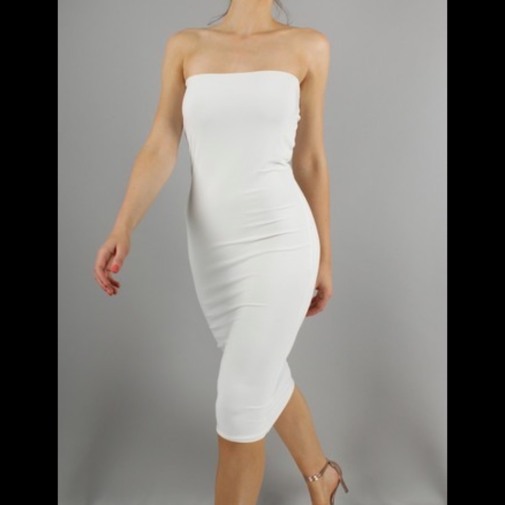 AYM STUDIO ivory mini strapless bodycon dress